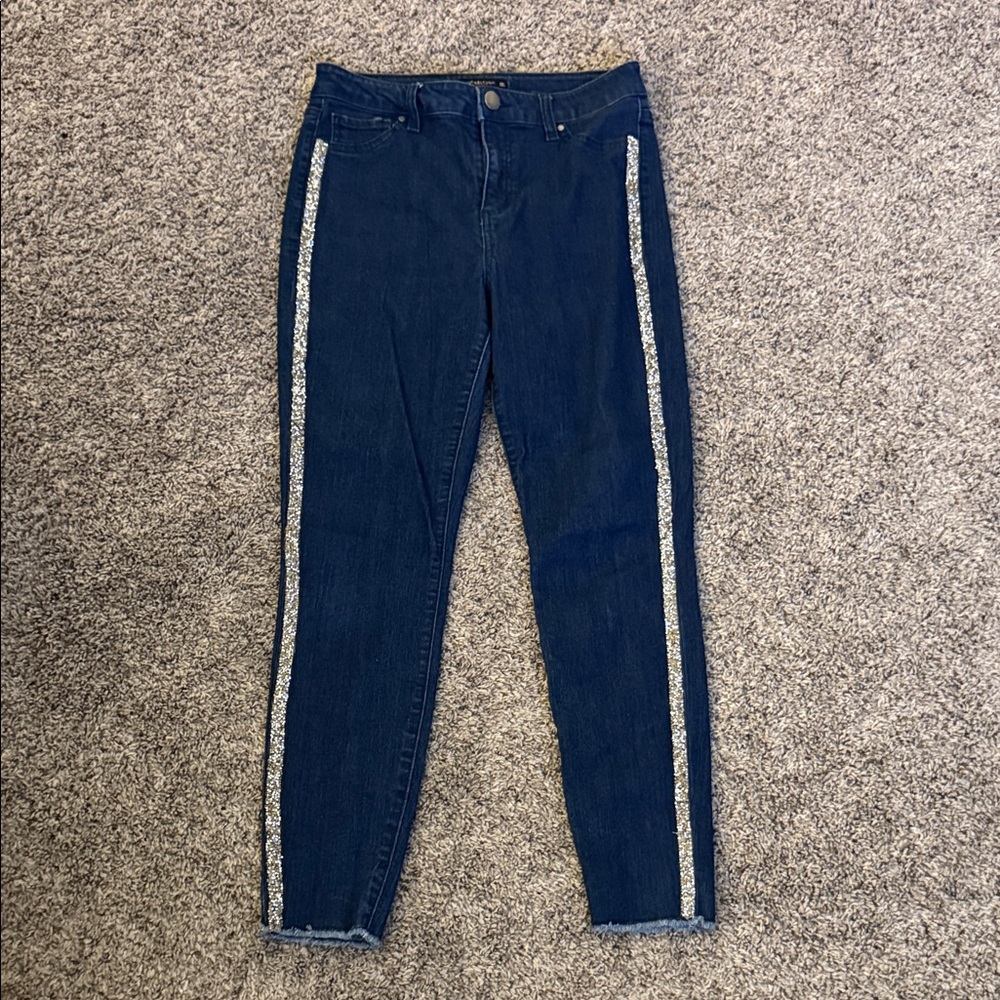 Tinseltown Dark Blue Skinny Jeans with Silver Stripes